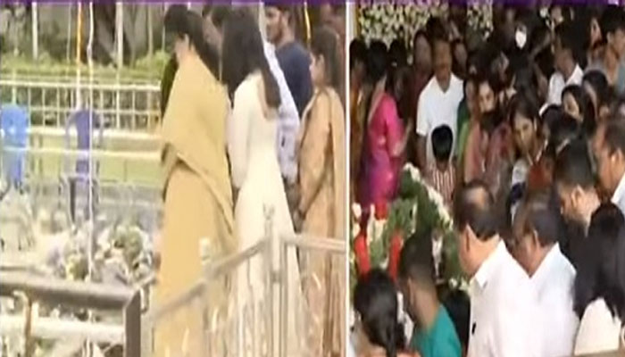 ನಟ ಅಪ್ಪು ಸಮಾಧಿಗೆ ದೊಡ್ಮನೆ ಕುಟುಂಬದಿಂದ ಪೂಜೆ ಸಲ್ಲಿಕೆ: ಕಣ್ಣೀರಿಟ್ಟ ಪತ್ನಿ ಅಶ್ವಿನಿ ಪುನೀತ್ ರಾಜ್ ಕುಮಾರ್