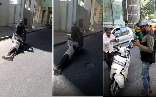 ವಯಸ್ಸಾದ ಚಾಲಕನನ್ನ ರಸ್ತೆಯಲ್ಲಿ 1 ಕಿ.ಮೀ ಎಳೆದೊಯ್ದ ಬೈಕ್ ಸವಾರ bik savara