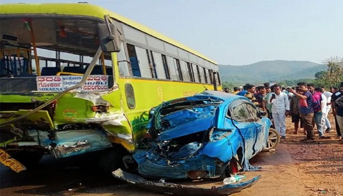 ಕೆಎಸ್ಸಾರ್ಟಿಸಿ ಬಸ್ –ಕಾರಿನ ನಡುವೆ ಭೀಕರ ಅಪಘಾತ: ನಾಲ್ವರು ಸಾವು