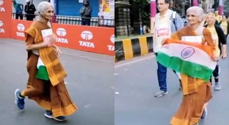 ಎಂಬತ್ತು ವರ್ಷದ ಅಜ್ಜಿ ಮ್ಯಾರಥಾನ್ ಓಟಗಾರ್ತಿ: ಚಪ್ಪಾಳೆ ತಟ್ಟಿ ಜನರ ಪ್ರೋತ್ಸಾಹ myarathan