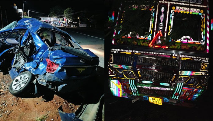 ಕಾರು ಮತ್ತು ಲಾರಿ ನಡುವೆ ಭೀಕರ ಅಪಘಾತ: ಮೂವರು ಯುವಕರು ಸ್ಥಳದಲ್ಲೇ ಸಾವು accident