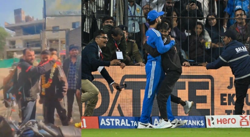 ಪಂದ್ಯದ ವೇಳೆ ಕೊಹ್ಲಿಯನ್ನು ಅಪ್ಪಿಕೊಂಡ ಯುವಕನಿಗೆ ಸ್ವಾಗತ welcome