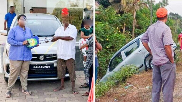 ಹೊಸ ಕಾರು ಖರೀದಿಸಿದ ಕ್ಷಣ ಮಾತ್ರದಲ್ಲೇ ಕಾರು ಅಪಘಾತ: ಅಷ್ಟಕ್ಕಾದರೂ ಆದದ್ದೇನು ನೋಡಿ..! new car accident