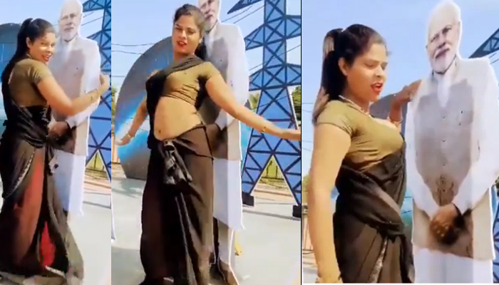 ಪ್ರಧಾನಿ ಮೋದಿ ಕಟೌಟ್ ತಬ್ಬಿಕೊಂಡು ರೀಲ್ಸ್ ಮಾಡಿದ ಮಹಿಳೆ! reels