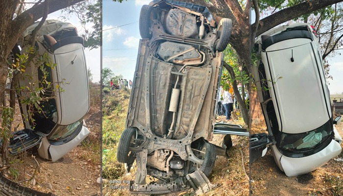 ಔರಾದ: ಚಾಲಕನ ನಿಯಂತ್ರಣ ತಪ್ಪಿ ಮಗುಚಿ ಬಿದ್ದ ಕಾರು! beeder