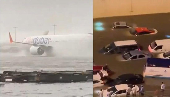 ಮರುಭೂಮಿ ದೇಶ ದುಬೈನಲ್ಲಿ ಭಾರೀ ಮಳೆ: ಕೆರೆಯಂತಾದ ವಿಮಾನ ನಿಲ್ದಾಣ dubai