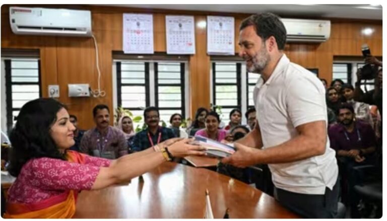 ರಾಹುಲ್ ಗಾಂಧಿ ನಾಮಪತ್ರ ಸಲ್ಲಿಕೆ: ವಯನಾಡ್ ನಿಂದಲೇ ಮತ್ತೊಮ್ಮೆ ಸ್ಪರ್ಧೆ rahul gandhi