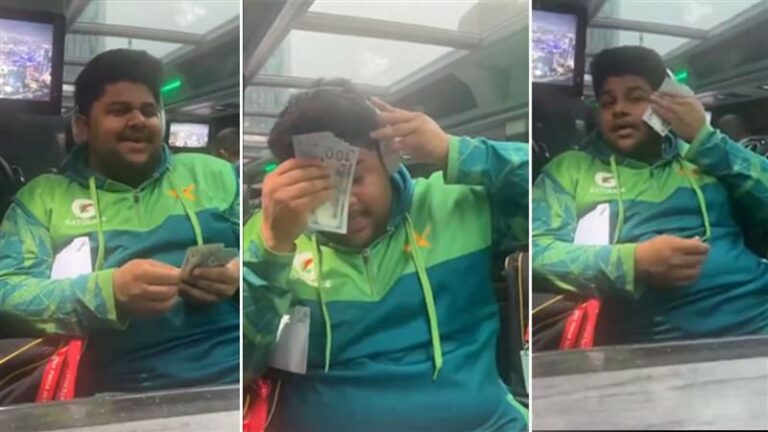 ಡಾಲರ್ ನೋಟಿನಿಂದ ಬೆವರು ಒರೆಸಿಕೊಂಡ ಪಾಕ್ ಕ್ರಿಕೆಟಿಗ cricket