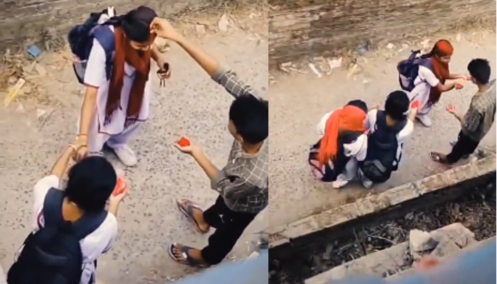 ನಡುರಸ್ತೆಯಲ್ಲೇ ಅಪ್ರಾಪ್ತ ಬಾಲಕಿ ಹಣೆಗೆ ಸಿಂಧೂರವಿಟ್ಟ ಅಪ್ರಾಪ್ತ ಬಾಲಕ viral 2