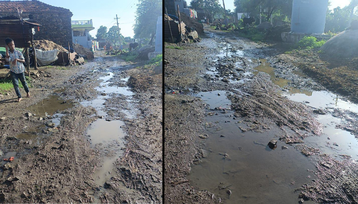 ಕೆಸರು ಗದ್ದೆಯಾದ ರಸ್ತೆ: ಸ್ವಚ್ಛತೆ ನಿರ್ಲಕ್ಷ್ಯ ಸಾಂಕ್ರಾಮಿಕ ರೋಗದ ಭೀತಿಯಲ್ಲಿ ಗ್ರಾಮಸ್ಧರು road