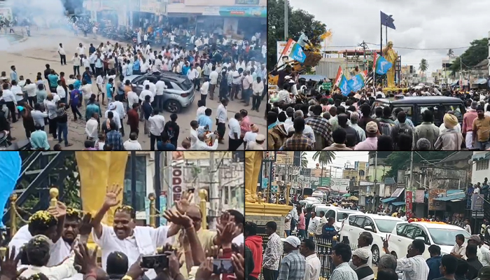 ಹೊಳೆನರಸೀಪುರಕ್ಕೆ ನೂತನ ವಸತಿ ಸಚಿವ ಕೆ.ಎಂ.ಶಿವಲಿಂಗೇಗೌಡ ಭೇಟಿ: ಪಟಾಕಿ, ಸೇಬಿನ ಹಾರ ಹಾಕಿ ಭವ್ಯ ಸ್ವಾಗತ shivalinge gowda