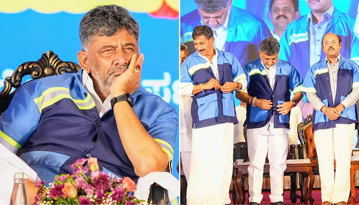 ಪೌರ ಕಾರ್ಮಿಕರ ದಿನಾಚರಣೆ: ಯುನಿಫಾರ್ಮ್ ಧರಿಸಿ ಗಮನ ಸೆಳೆದ ಸಿಎಂ ಡಿ.ಕೆ. ಶಿವಕುಮಾರ್; ಭತ್ಯೆ ಹಾಗೂ ಉಪಹಾರದ ಹಣ ಹೆಚ್ಚಳ ಘೋಷಣೆ! d k shivakumar