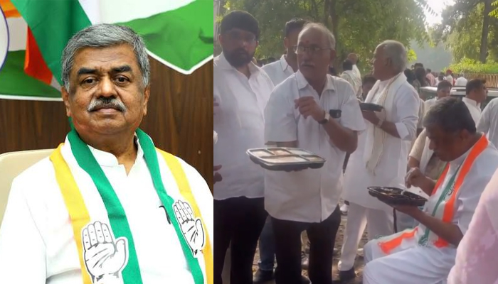 ದೆಹಲಿಯ ಬೀದಿಯಲ್ಲಿ ಕಾರ್ಯಕರ್ತರೊಂದಿಗೆ ಸರಳತೆಯ ಸಹಭೋಜನ: ಜನರ ನಡುವಿನ ನಾಯಕ ಬಿ.ಕೆ. ಹರಿಪ್ರಸಾದ್ b k hariparasad